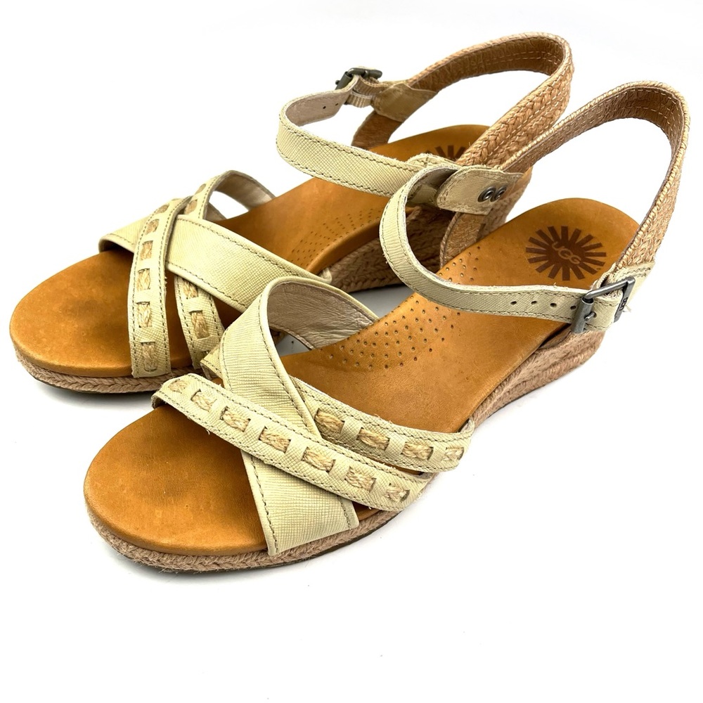 UGG Mairi Cream Tan Strappy Wedge Espadrille Sandals size 9 - Picture 3 of 10
